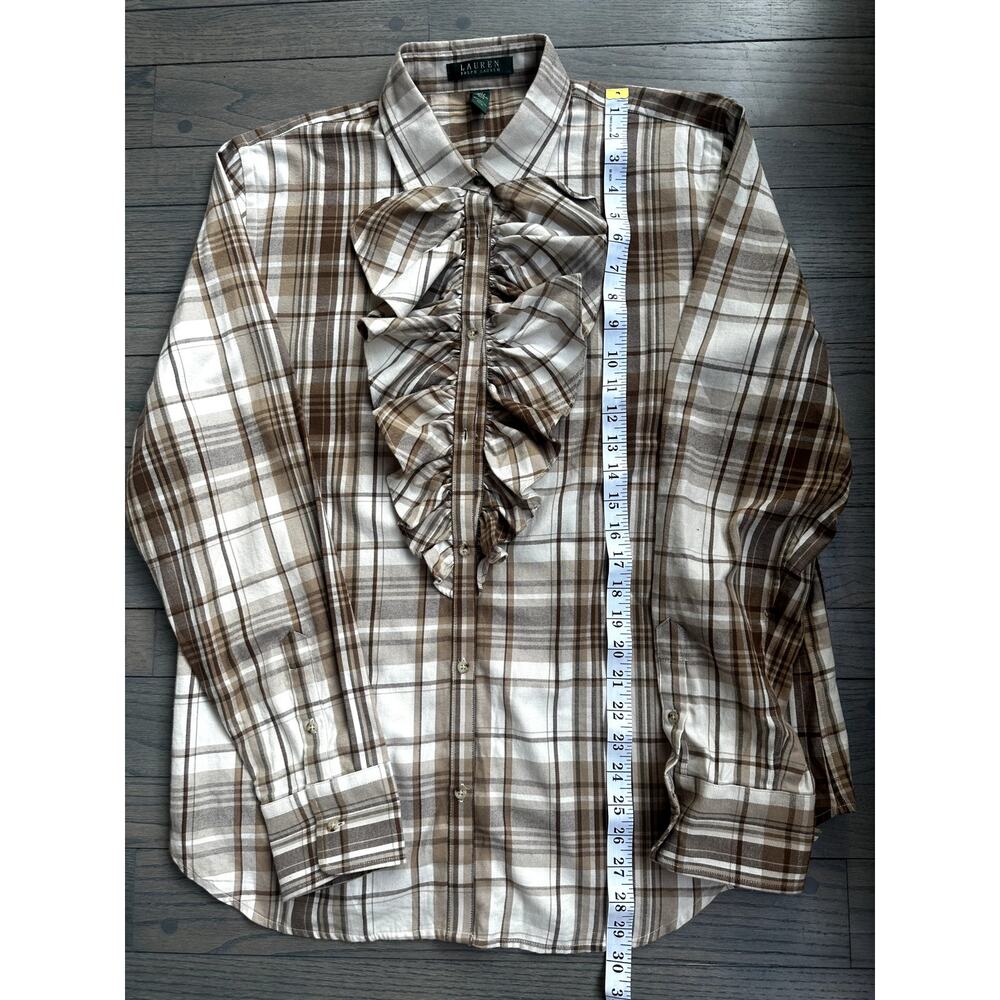 Lauren by Ralph Lauren W's XL Brown Flannel Ruffle Western Equestrian Blouse - Picture 5 of 5